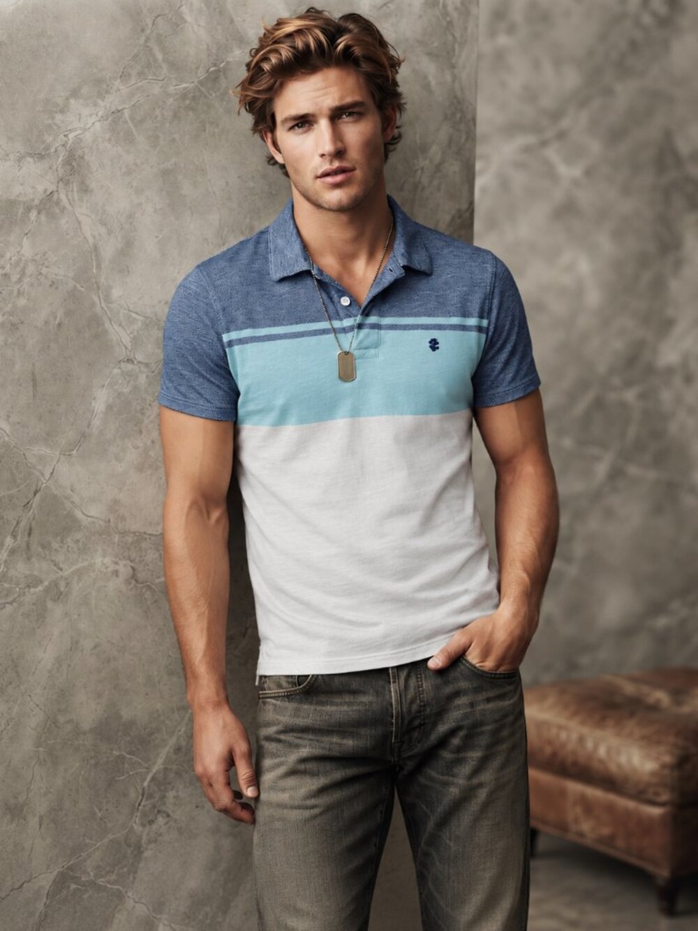 IZOD Advantage Mens M Blue Aqua Colorblock Polo Shirt Coastal Golf Preppy
